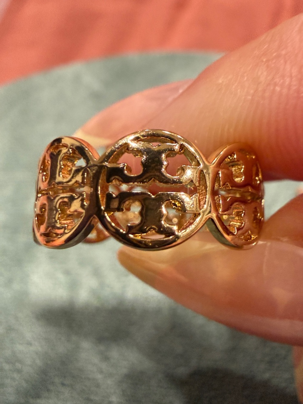 Tory Burch | Gold Plated Logo-Cut Circle Ring | Size 7